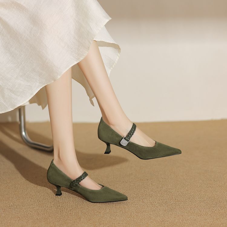 Textured Suede Kitten-Heel Shallow Mouth Shoes for Women - Elegant Pointed High Heels in French Fashion Style