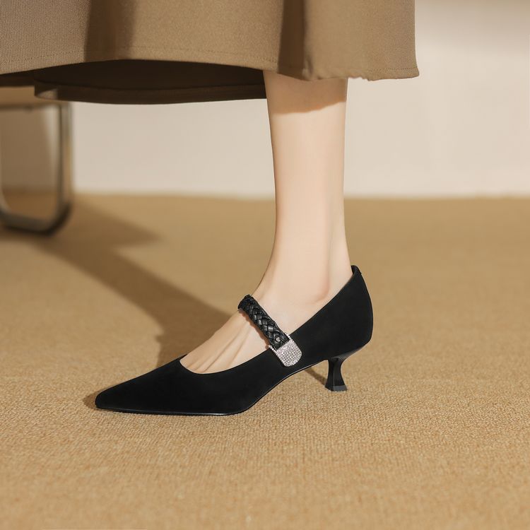 Textured Suede Kitten-Heel Shallow Mouth Shoes for Women - Elegant Pointed High Heels in French Fashion Style Textured Suede Kitten-Heel Shallow Mouth Shoes for Women - Elegant Pointed High Heels in French Fashion Style