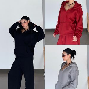 Thick Fleece V-Neck Hoodie for Cold Weather - Super Warm Loose Fit - Cozy Lazy Style - Available in 3 Colors