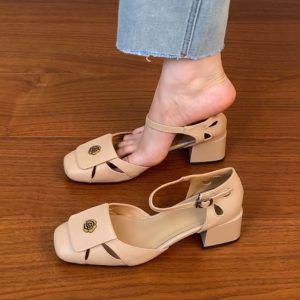 Thick-Heeled Open-Toe Sandals for Women - Hollow Design, Camellia Style, Summer 2025 Trendy High Heels