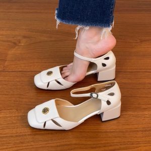 Thick-Heeled Open-Toe Sandals for Women - Hollow Design, Camellia Style, Summer 2025 Trendy High Heels