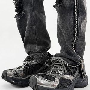 Thick-Soled Black Dad Sneakers for Men and Women - Height-Increasing Streetwear Warrior Sports Shoes