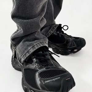 Thick-Soled Black Dad Sneakers for Men and Women - Height-Increasing Streetwear Warrior Sports Shoes