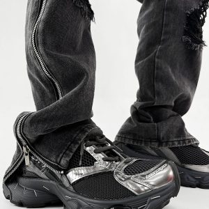 Thick-Soled Black Dad Sneakers for Men and Women - Height-Increasing Streetwear Warrior Sports Shoes