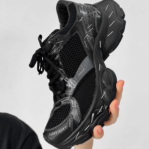 Thick-Soled Black Dad Sneakers for Men and Women - Height-Increasing Streetwear Warrior Sports Shoes