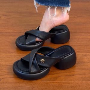 Thick-Soled Cross-Strap High Heels Sandals for Women - Summer 2025 Outdoor Footwear, Trendy Y2K Style