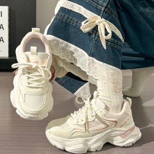 Thick-Soled Dad Shoes for Women - 2025 New Style Mesh Breathable Casual Sneakers - Versatile Soft-Soled White Sports Footwear