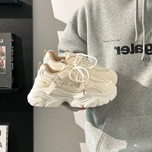 Thick-Soled Dad Shoes for Women - 2025 New Style Mesh Breathable Casual Sneakers - Versatile Soft-Soled White Sports Footwear