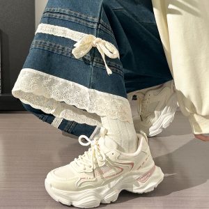 Thick-Soled Dad Shoes for Women - 2025 New Style Mesh Breathable Casual Sneakers - Versatile Soft-Soled White Sports Footwear