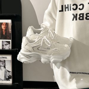 Thick-Soled Dad Shoes for Women - 2025 New Style Mesh Breathable Casual Sneakers - Versatile Soft-Soled White Sports Footwear