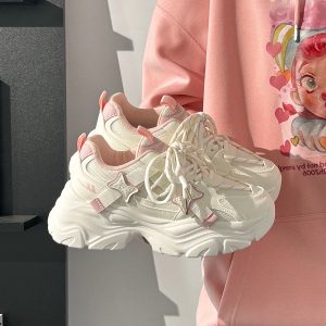 Thick-Soled Dad Shoes for Women - 2025 New Style Mesh Breathable Casual Sneakers - Versatile Soft-Soled White Sports Footwear