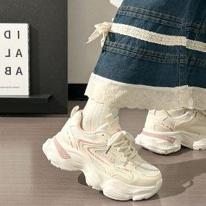 Thick-Soled Dad Shoes for Women - 2025 New Style Mesh Breathable Casual Sneakers - Versatile Soft-Soled White Sports Footwear