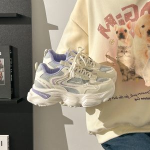 Thick-Soled Dad Shoes for Women - 2025 New Style Mesh Breathable Casual Sneakers - Versatile Soft-Soled White Sports Footwear