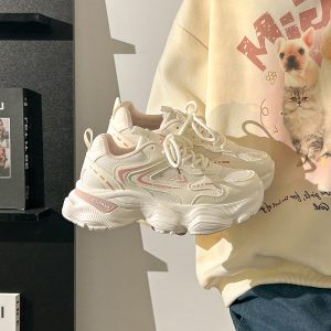 Thick-Soled Dad Shoes for Women - 2025 New Style Mesh Breathable Casual Sneakers - Versatile Soft-Soled White Sports Footwear