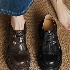 Thick-Soled Deep-Cut Leather Loafers for Women, 2025 Spring Fashion, Sheepskin Camellia Design, Trendy Y2K Style