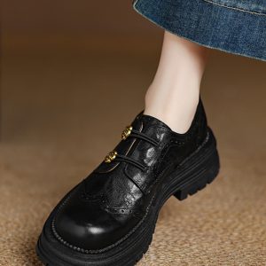 Thick-Soled Deep-Cut Leather Loafers for Women, 2025 Spring Fashion, Sheepskin Camellia Design, Trendy Y2K Style