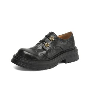 Thick-Soled Deep-Cut Leather Loafers for Women, 2025 Spring Fashion, Sheepskin Camellia Design, Trendy Y2K Style