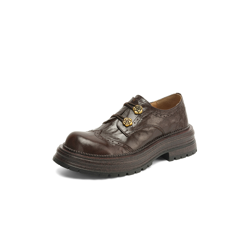 Thick-Soled Deep-Cut Leather Loafers for Women, 2025 Spring Fashion, Sheepskin Camellia Design, Trendy Y2K Style