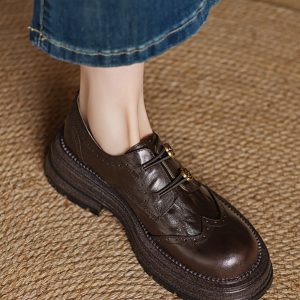 Thick-Soled Deep-Cut Leather Loafers for Women, 2025 Spring Fashion, Sheepskin Camellia Design, Trendy Y2K Style