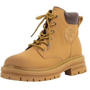 Thick-Soled Genuine Leather Yellow Martin Ankle Boots for Women - Spring & Autumn Short Booties, Sizes 41-43