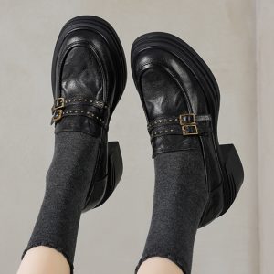 Thick-Soled High Heeled Loafers for Women - Sheepskin Buckle Design, 2025 Summer Style, Trendy Footwear, Chic Comfort