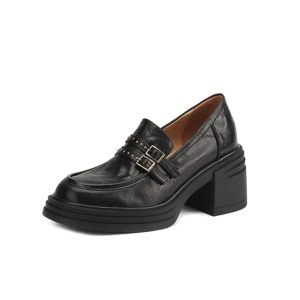 Thick-Soled High Heeled Loafers for Women - Sheepskin Buckle Design, 2025 Summer Style, Trendy Footwear, Chic Comfort