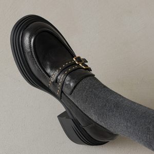 Thick-Soled High Heeled Loafers for Women - Sheepskin Buckle Design, 2025 Summer Style, Trendy Footwear, Chic Comfort