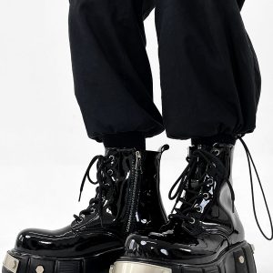 Thick-Soled Martin Boots for Men, Niche Punk Style Zipper Motorcycle Boots, British Big Toe High-Top Shoes, European American Fashion