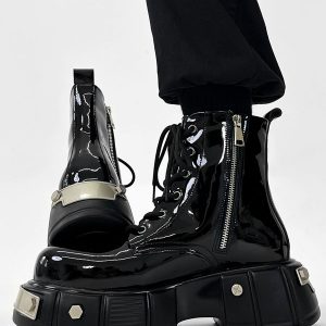 Thick-Soled Martin Boots for Men, Niche Punk Style Zipper Motorcycle Boots, British Big Toe High-Top Shoes, European American Fashion