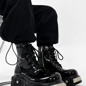 Thick-Soled Martin Boots for Men, Niche Punk Style Zipper Motorcycle Boots, British Big Toe High-Top Shoes, European American Fashion