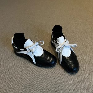 Thick-Soled Sporty Mary Jane Shoes for Women - Color-Blocked Retro Lace-Up Casual Footwear, Round-Toe Comfort