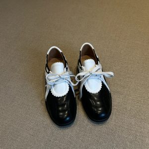 Thick-Soled Sporty Mary Jane Shoes for Women - Color-Blocked Retro Lace-Up Casual Footwear, Round-Toe Comfort