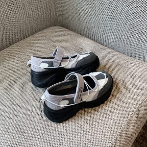 Thick-Soled Velcro Mary Jane Shoes for Women - Breathable Mesh Height-Increasing Casual Flats for Spring/Summer 2025
