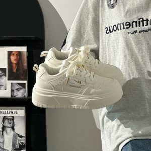 Thick-Soled White Bread Loaf Shoes for Women - Breathable, Versatile Spring/Summer Style, Height-Increasing Platform Sneakers