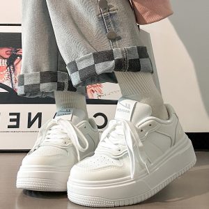 Thick-Soled White Bread Loaf Shoes for Women - Breathable, Versatile Spring/Summer Style, Height-Increasing Platform Sneakers