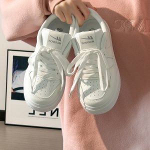Thick-Soled White Bread Loaf Shoes for Women - Breathable, Versatile Spring/Summer Style, Height-Increasing Platform Sneakers