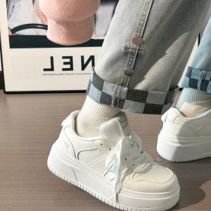 Thick-Soled White Bread Loaf Shoes for Women - Breathable, Versatile Spring/Summer Style, Height-Increasing Platform Sneakers