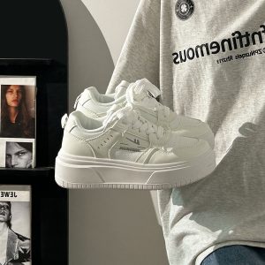 Thick-Soled White Bread Loaf Shoes for Women - Breathable, Versatile Spring/Summer Style, Height-Increasing Platform Sneakers
