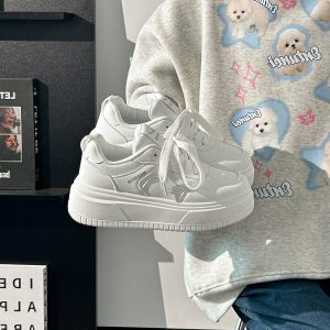 Thick-Soled White Bread Loaf Shoes for Women - Breathable, Versatile Spring/Summer Style, Height-Increasing Platform Sneakers