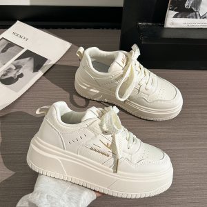 Thick-Soled White Mesh Shoes for Women - Summer 2025 New Style, Breathable, Height-Increasing, Versatile Big Toe Design
