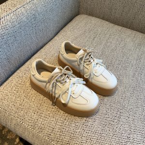 Thick-Soled White Sneakers for Women - 2025 Spring Korean Style Lace-Up Casual Board Training Shoes