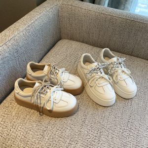 Thick-Soled White Sneakers for Women - 2025 Spring Korean Style Lace-Up Casual Board Training Shoes