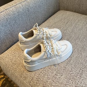 Thick-Soled White Sneakers for Women - 2025 Spring Korean Style Lace-Up Casual Board Training Shoes