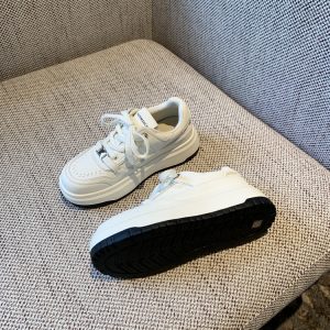 Thick-Soled White Sneakers for Women - 2025 Spring Lace-Up Retro Casual Shoes with Metal Buckle, Versatile Canvas Footwear