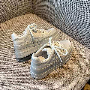 Thick-Soled White Sneakers for Women - Spring 2025 Casual Sports Shoes, Height-Increasing, Slimming, Versatile for Everyday Wear