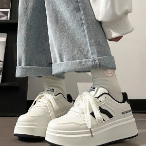 Thick-Soled White Sneakers for Women, 2025 Summer Minimalist Design, Trendy Big-Toe Breathable Shoes