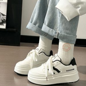 Thick-Soled White Sneakers for Women, 2025 Summer Minimalist Design, Trendy Big-Toe Breathable Shoes