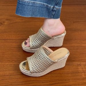 Thick-Soled Woven Wedge Sandals for Women - Summer 2025 High Heels, First-Layer Cowhide, Trendy Fashion Footwear