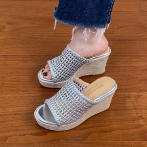 Thick-Soled Woven Wedge Sandals for Women - Summer 2025 High Heels, First-Layer Cowhide, Trendy Fashion Footwear