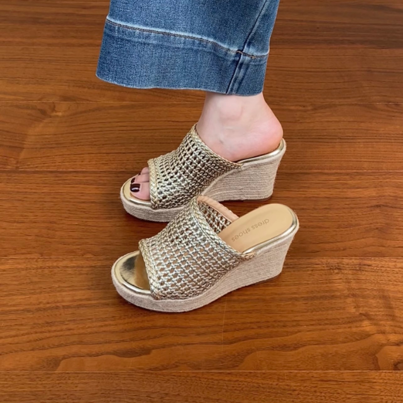 Thick-Soled Woven Wedge Sandals for Women - Summer 2025 High Heels, First-Layer Cowhide, Trendy Fashion Footwear